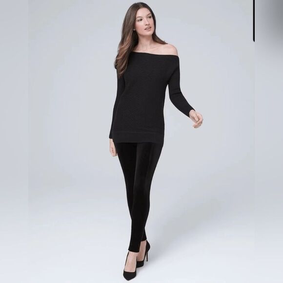 White House Black Market The Legging Black Velvet Pull On Stretchy BodyCon Pants - Picture 2 of 13